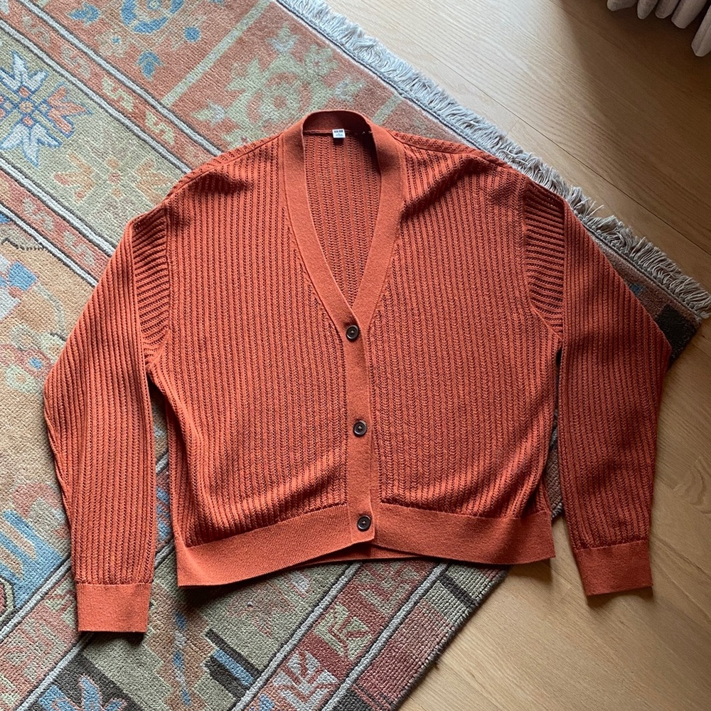 UNIQLO ~ Open Knit Mesh Cardigan - Terra Cotta Color - Size Large